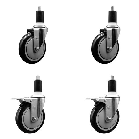 Service Caster 5'' Black Poly Swivel 1-1/2'' Expanding Stem Caster Set 2 Total Lock Brakes, 4PK SCC-EXTTL20S514-PPUB-BLK-2-S-2-112